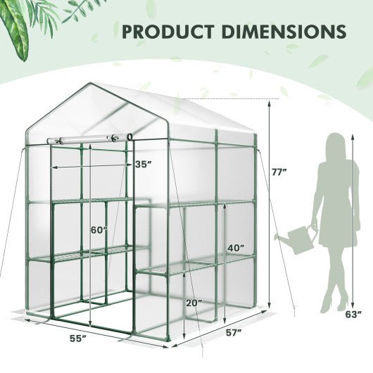  - Walk - in Greenhouse with 3 Tiers 8 Shelves PVC Cover Roll - up Zippered Door - Outdoor Style Company