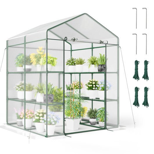  - Walk - in Greenhouse with 3 Tiers 8 Shelves PVC Cover Roll - up Zippered Door - Outdoor Style Company