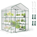  - Walk - in Greenhouse with 3 Tiers 8 Shelves PVC Cover Roll - up Zippered Door - Outdoor Style Company