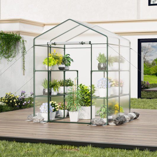  - Walk - in Greenhouse with 3 Tiers 8 Shelves PVC Cover Roll - up Zippered Door - Outdoor Style Company