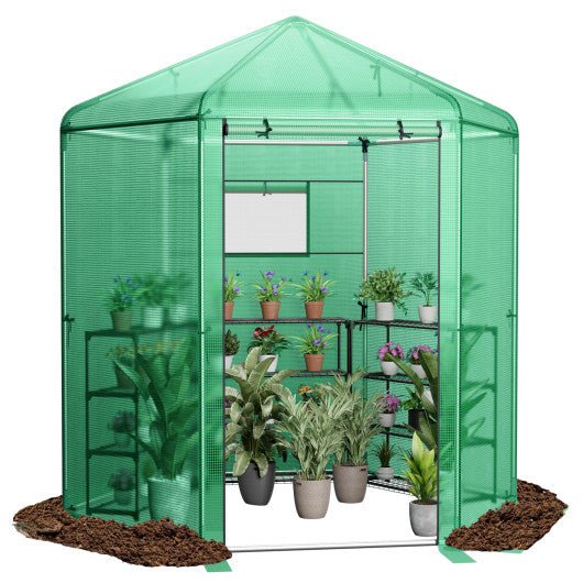  - Walk - In Hexagonal Greenhouse with PE Cover and Metal Frame - Outdoor Style Company