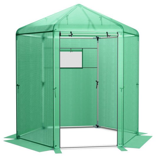  - Walk - In Hexagonal Greenhouse with PE Cover and Metal Frame - Outdoor Style Company