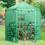  - Walk - In Hexagonal Greenhouse with PE Cover and Metal Frame - Outdoor Style Company