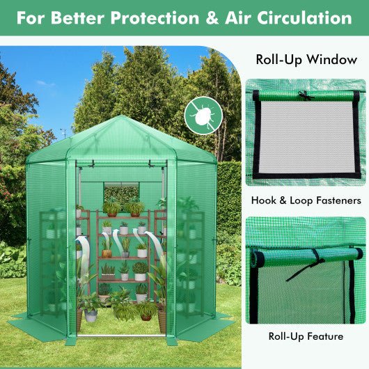  - Walk - In Hexagonal Greenhouse with PE Cover and Metal Frame - Outdoor Style Company