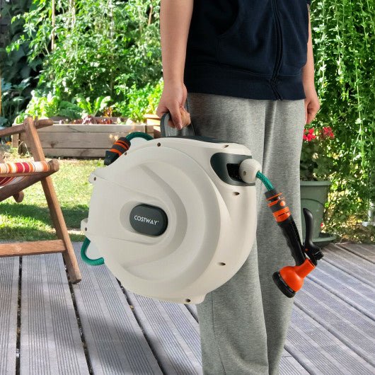  - Wall Mounted Retractable Garden Hose Reel with Hose Nozzle - Outdoor Style Company