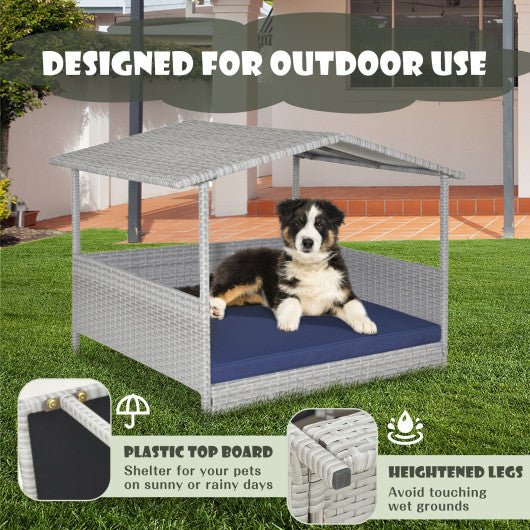  - Wicker Dog House with Waterproof Roof and Washable Cushion Cover - Outdoor Style Company