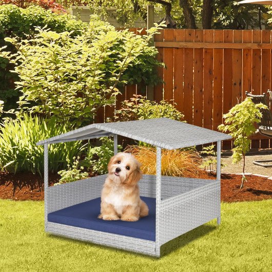  - Wicker Dog House with Waterproof Roof and Washable Cushion Cover - Outdoor Style Company