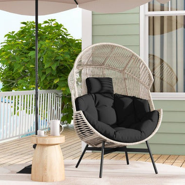  - Wicker Oversized Egg Style Chair with Cushions and Headrest - Outdoor Style Company