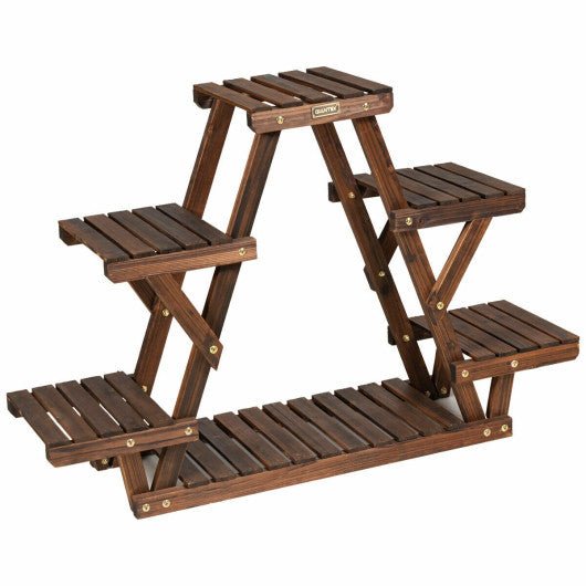  - Wood Plant Stand Triangular Shelf 6 Pots Flower Shelf - Outdoor Style Company