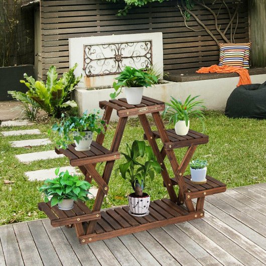  - Wood Plant Stand Triangular Shelf 6 Pots Flower Shelf - Outdoor Style Company