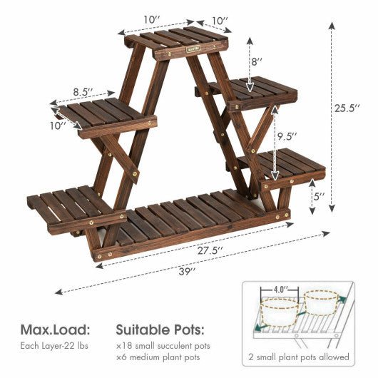  - Wood Plant Stand Triangular Shelf 6 Pots Flower Shelf - Outdoor Style Company