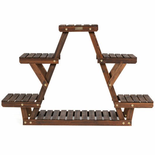  - Wood Plant Stand Triangular Shelf 6 Pots Flower Shelf - Outdoor Style Company