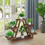  - Wood Plant Stand Triangular Shelf 6 Pots Flower Shelf - Outdoor Style Company