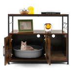  - Wooden Cat Box Cabinet with with Metal Frame and Scratching Pad - Rustic Brown - Outdoor Style Company