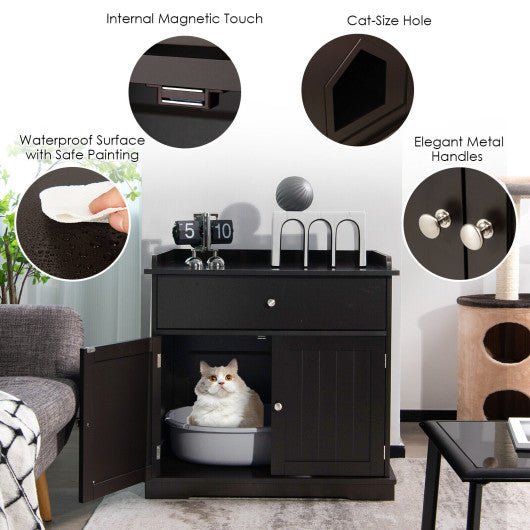  - Wooden Cat Litter Box Enclosure with Drawer Side Table Furniture - Outdoor Style Company