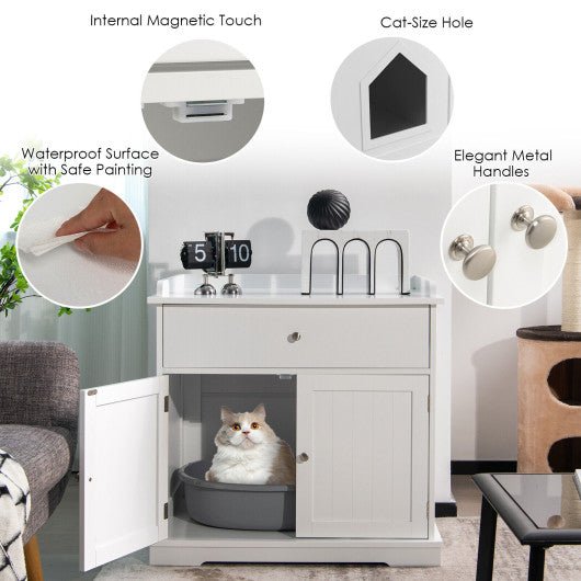  - Wooden Cat Litter Box Enclosure with Drawer Side Table Furniture - Outdoor Style Company