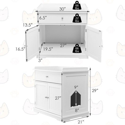  - Wooden Cat Litter Box Enclosure with Drawer Side Table Furniture - Outdoor Style Company