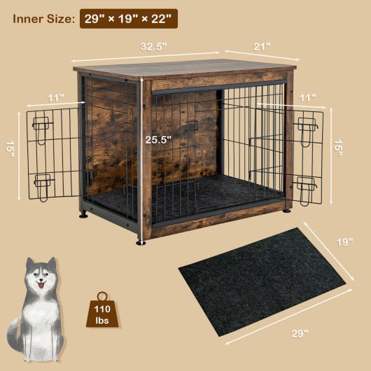  - Wooden Dog Crate Furniture with Double Door and Tray - Outdoor Style Company