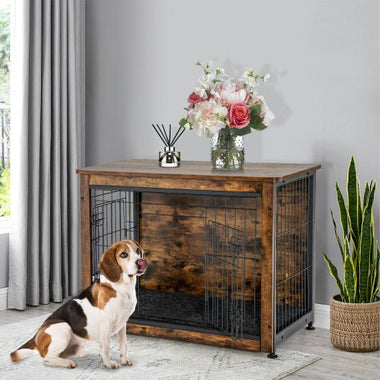  - Wooden Dog Crate Furniture with Double Door and Tray - Outdoor Style Company