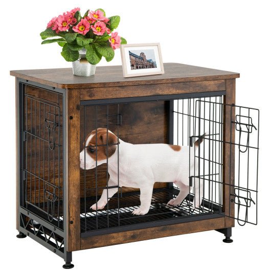  - Wooden Dog Crate Furniture with Tray and Double Door - Outdoor Style Company