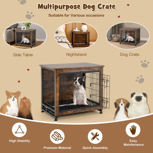  - Wooden Dog Crate Furniture with Tray and Double Door - Brown - Outdoor Style Company