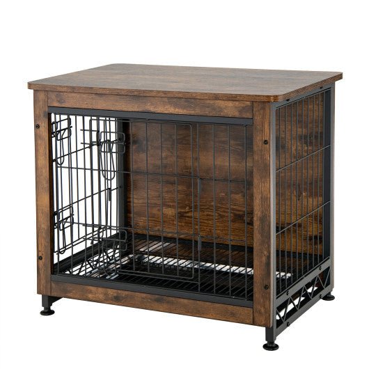  - Wooden Dog Crate Furniture with Tray and Double Door - Brown - Outdoor Style Company