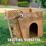  - Wooden Dog House with Stairs and Raised Balcony for Puppy and Cat - Outdoor Style Company