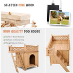  - Wooden Dog House with Stairs and Raised Balcony for Puppy and Cat - Outdoor Style Company