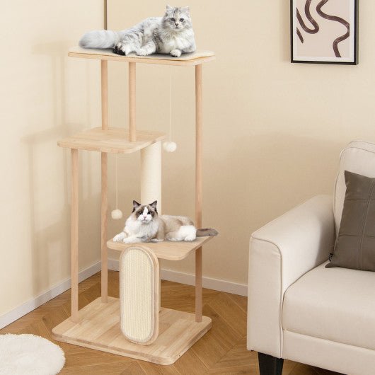  - Wooden Multi - level Modern Cat Tower with Scratching Board - Outdoor Style Company