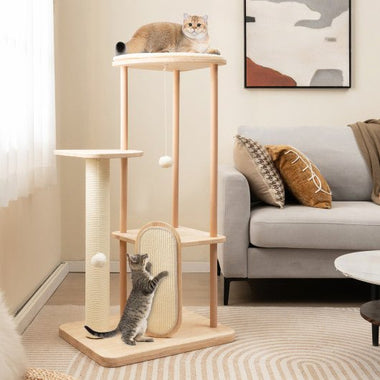  - Wooden Multi - level Modern Cat Tower with Scratching Board - Outdoor Style Company