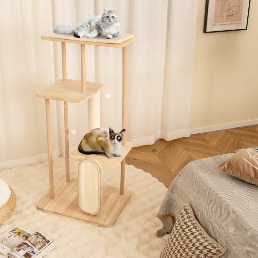  - Wooden Multi - level Modern Cat Tower with Scratching Board - Outdoor Style Company