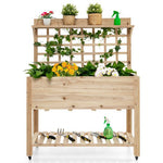  - Wooden Raised Garden Bed with Wheels Trellis and Storage Shelf - Outdoor Style Company