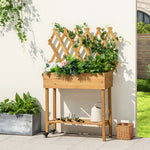  - Wooden Rolling Raised Garden Bed with Trellis and Storage Shelf - Outdoor Style Company