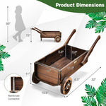  - Wooden Wagon Planter Box with Wheels Handles and Drainage Hole - Rustic Brown - Outdoor Style Company