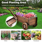  - Wooden Wagon Planter Box with Wheels Handles and Drainage Hole - Rustic Brown - Outdoor Style Company