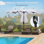 Outsunny 9.5' Double-sided Patio Umbrella, Outdoor Market Umbrella with Push Button Tilt and Crank, 3 Air Vents and 12 Ribs, White