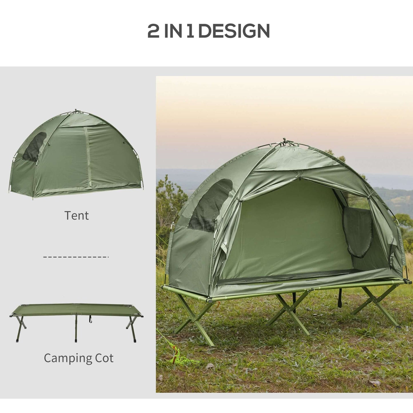 Outdoor and Garden-1 Person Folding Camping Cot, Portable Outdoor with Carry Bag, 2-in-1 Elevated Camping Bed Tent Single - Outdoor Style Company