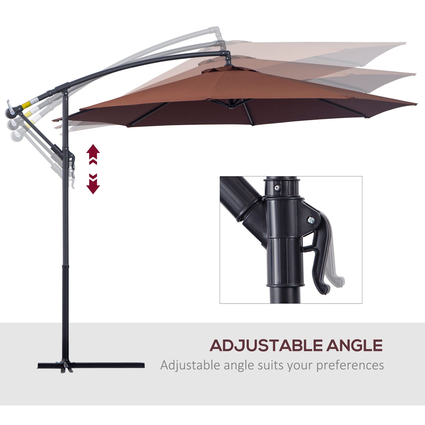 Outdoor and Garden-10' Cantilever Hanging Tilt Offset Patio Umbrella with UV & Water Fighting Material and a Sturdy Stand, Brown - Outdoor Style Company