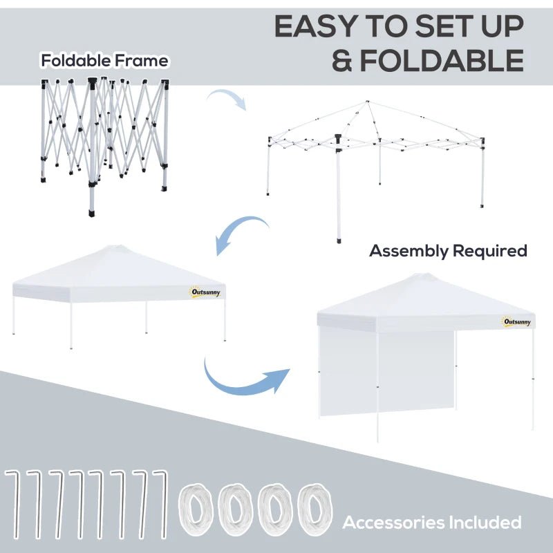 Outdoor and Garden-10' Pop Up Canopy Party Tent with 1 Sidewall, Rolling Carry Bag on Wheels, Adjustable Height, Folding Outdoor Shelter, White - Outdoor Style Company