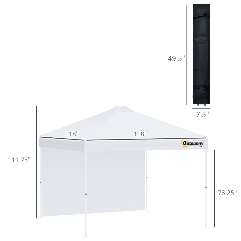 Outdoor and Garden-10' Pop Up Canopy Party Tent with 1 Sidewall, Rolling Carry Bag on Wheels, Adjustable Height, Folding Outdoor Shelter, White - Outdoor Style Company
