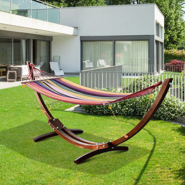 Outdoor and Garden-10' Wood Outdoor Hammock with Stand Rainbow Bed, Heavy Duty Roman Arc Hammock for Single Person for Patio, Backyard, Porch, Multi Color - Outdoor Style Company