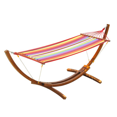 Outdoor and Garden-10' Wood Outdoor Hammock with Stand Rainbow Bed, Heavy Duty Roman Arc Hammock for Single Person for Patio, Backyard, Porch, Multi Color - Outdoor Style Company