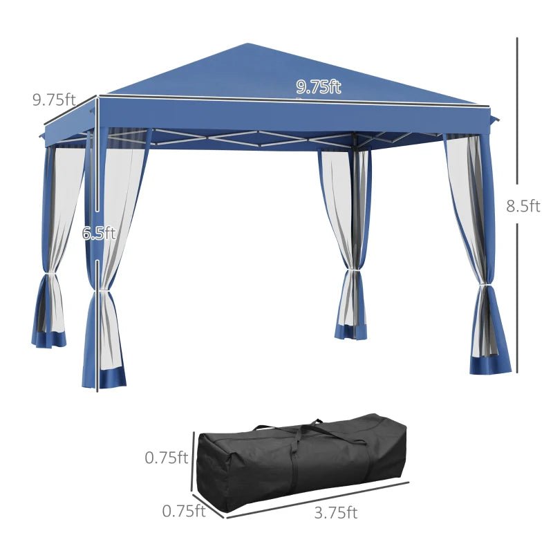 Outdoor and Garden-10' x 10' Canopy Tent Outdoor Pop-Up Canopy with Sidewalls, Instant Setup, 4 Mesh Walls for Party, Events, Backyard, Lawn, Blue - Outdoor Style Company