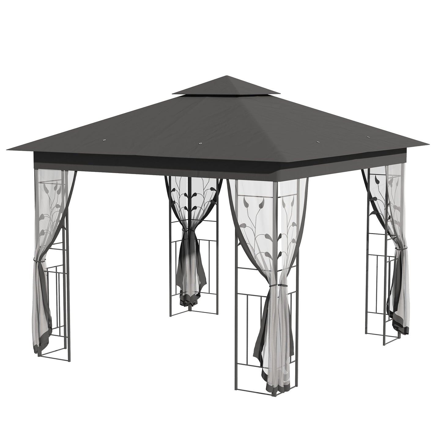 Outdoor and Garden-10' x 10' Outdoor Patio Gazebo Canopy with 2-Tier Polyester Roof, Mesh Netting Sidewalls, and Steel Frame Beige - Outdoor Style Company