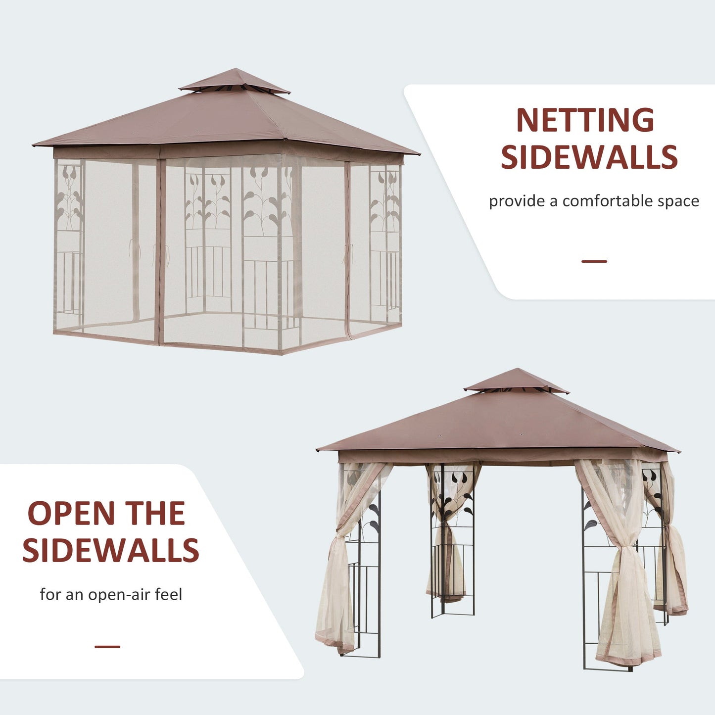 Outdoor and Garden-10' x 10' Outdoor Patio Gazebo Canopy with 2-Tier Polyester Roof, Mesh Netting Sidewalls, and Steel Frame Beige - Outdoor Style Company