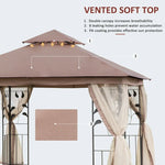Outdoor and Garden-10' x 10' Outdoor Patio Gazebo Canopy with 2-Tier Polyester Roof, Netting, Curtain Sidewalls, and Steel Frame, Brown - Outdoor Style Company