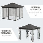 Outdoor and Garden-10' x 10' Outdoor Patio Gazebo Canopy with 2-Tier Polyester Roof, Netting, Curtain Sidewalls, and Steel Frame, Grey - Outdoor Style Company
