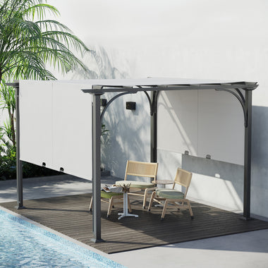 Outdoor and Garden-10' x 10' Outdoor Pergola Patio Gazebo Retractable Canopy Sun Shelter with Steel Frame, White - Outdoor Style Company