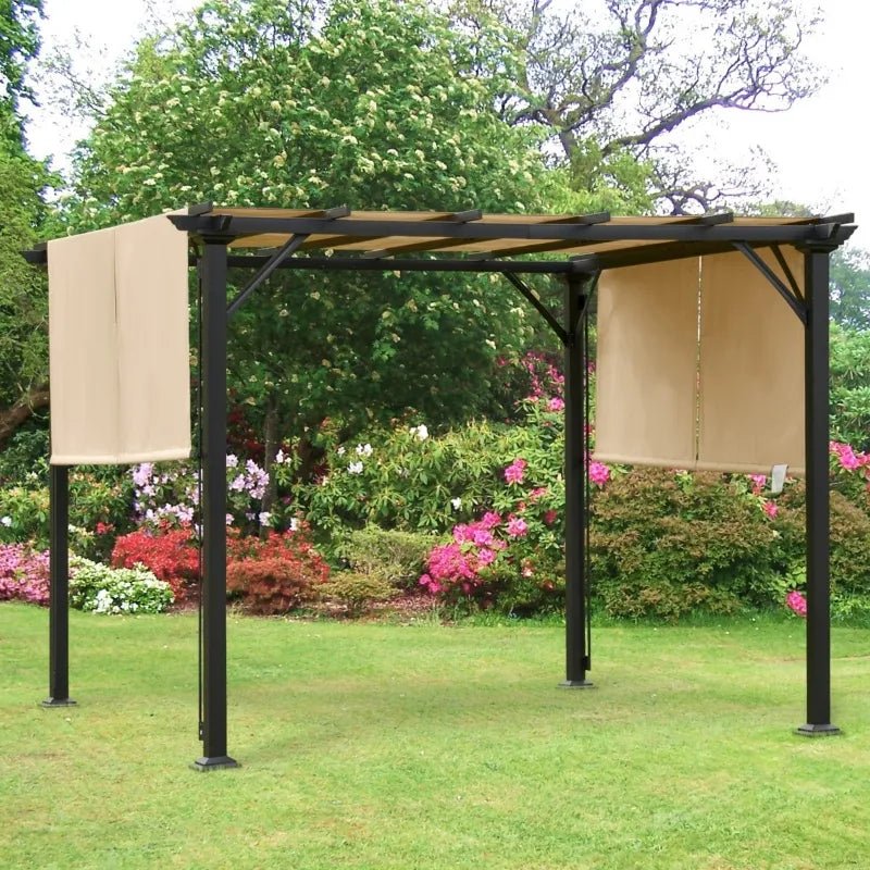 Outdoor and Garden-10' x 10' Outdoor Retractable Pergola Canopy with Sun Shade Unique Design Canopy Patio Metal Shelter for Garden Porch Beach - Outdoor Style Company