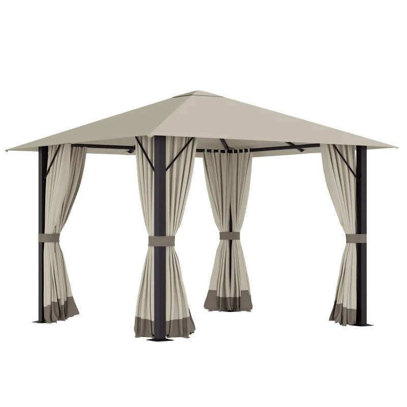 Outdoor and Garden-10' x 10' Patio Gazebo Aluminum Frame Outdoor Canopy Shelter with Sidewalls, Vented Roof for Garden, Lawn, Backyard and Deck, Khaki - Outdoor Style Company